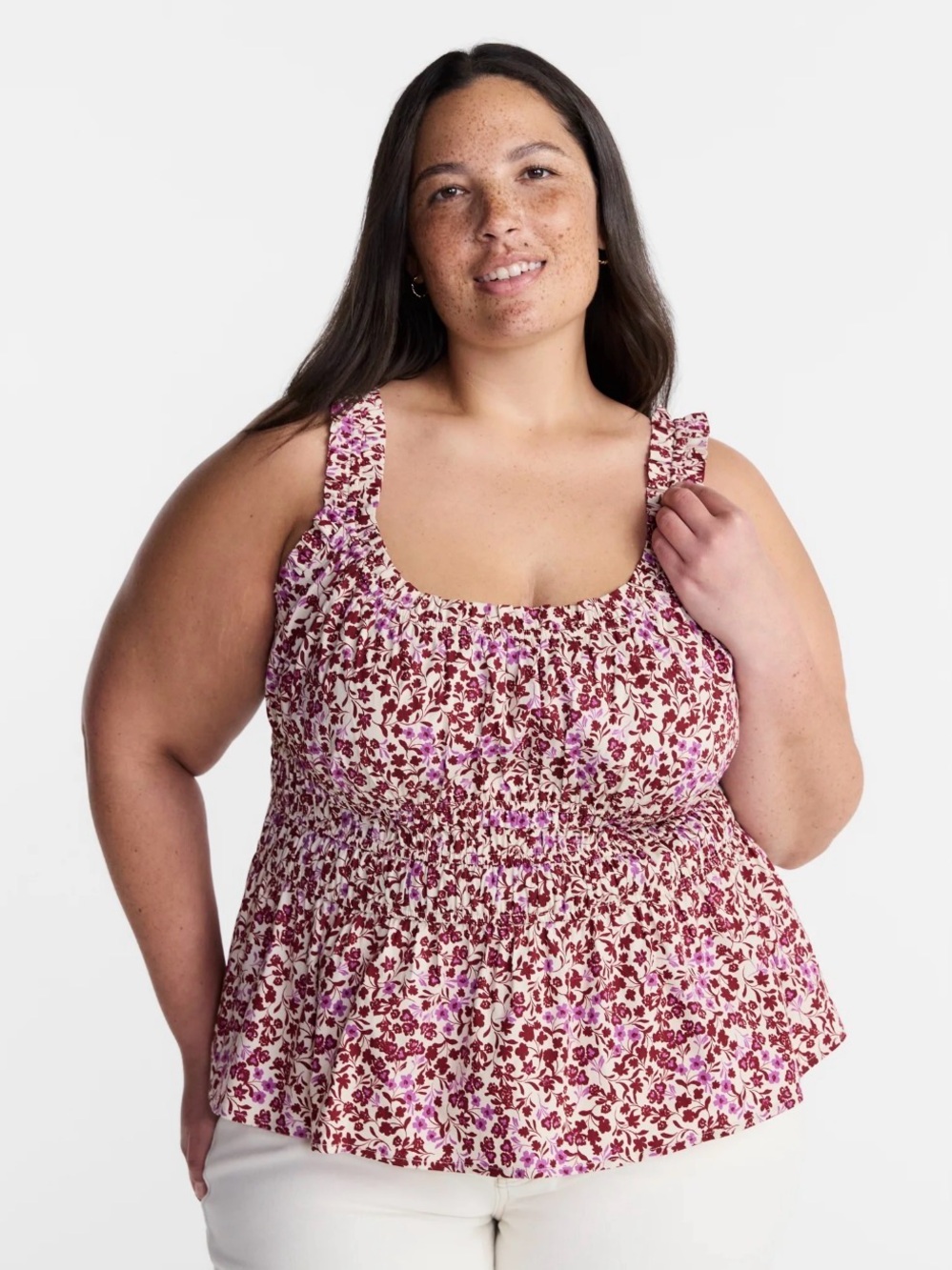 Plus Size 4X Floral Smocked Tank Top - Pink Floral